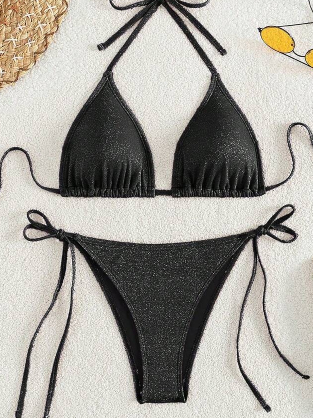 Black Shimmer Tie-Side Bikini - Women Swim